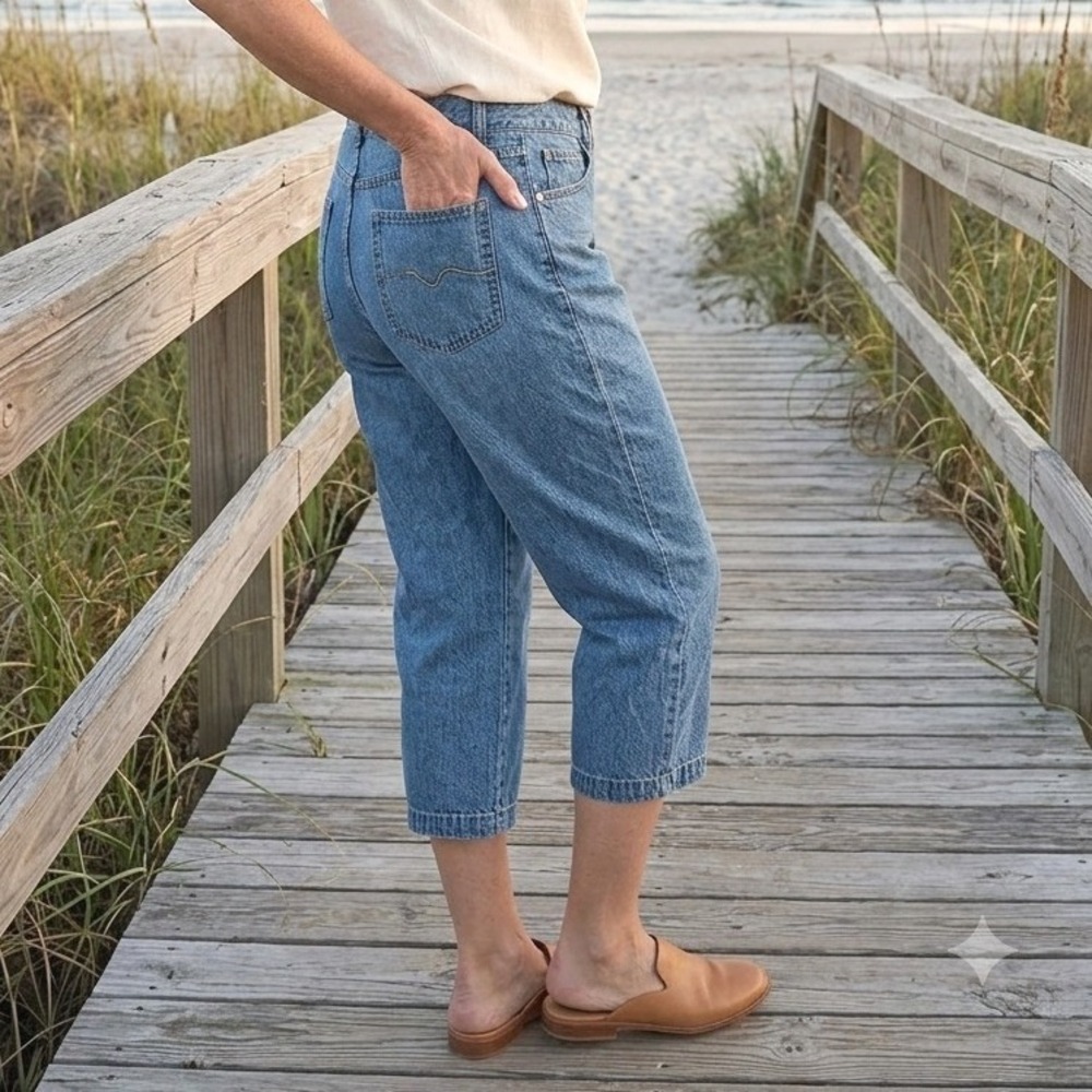 Christopher & Banks Denim Capri Blue Jeans Straight Leg Size 14 (36x21) 5 Pocket